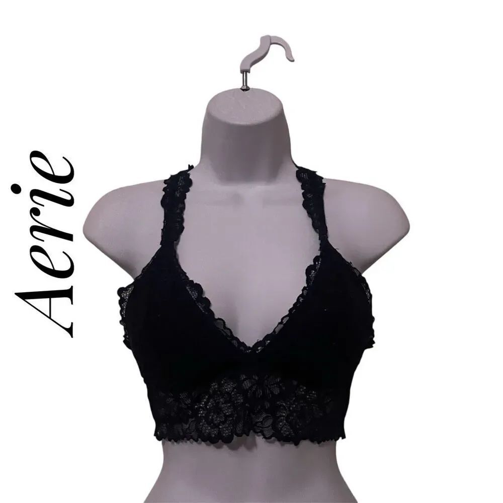 Aerie Medium Navy Blue Floral Lacey Bralette Racer Back